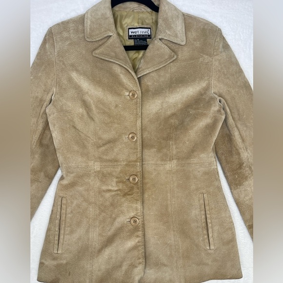 VTG Y2K Wet Seal Tan Suede Leather Collared Jacket Sz M Gilmore Girls Western - Picture 6 of 10